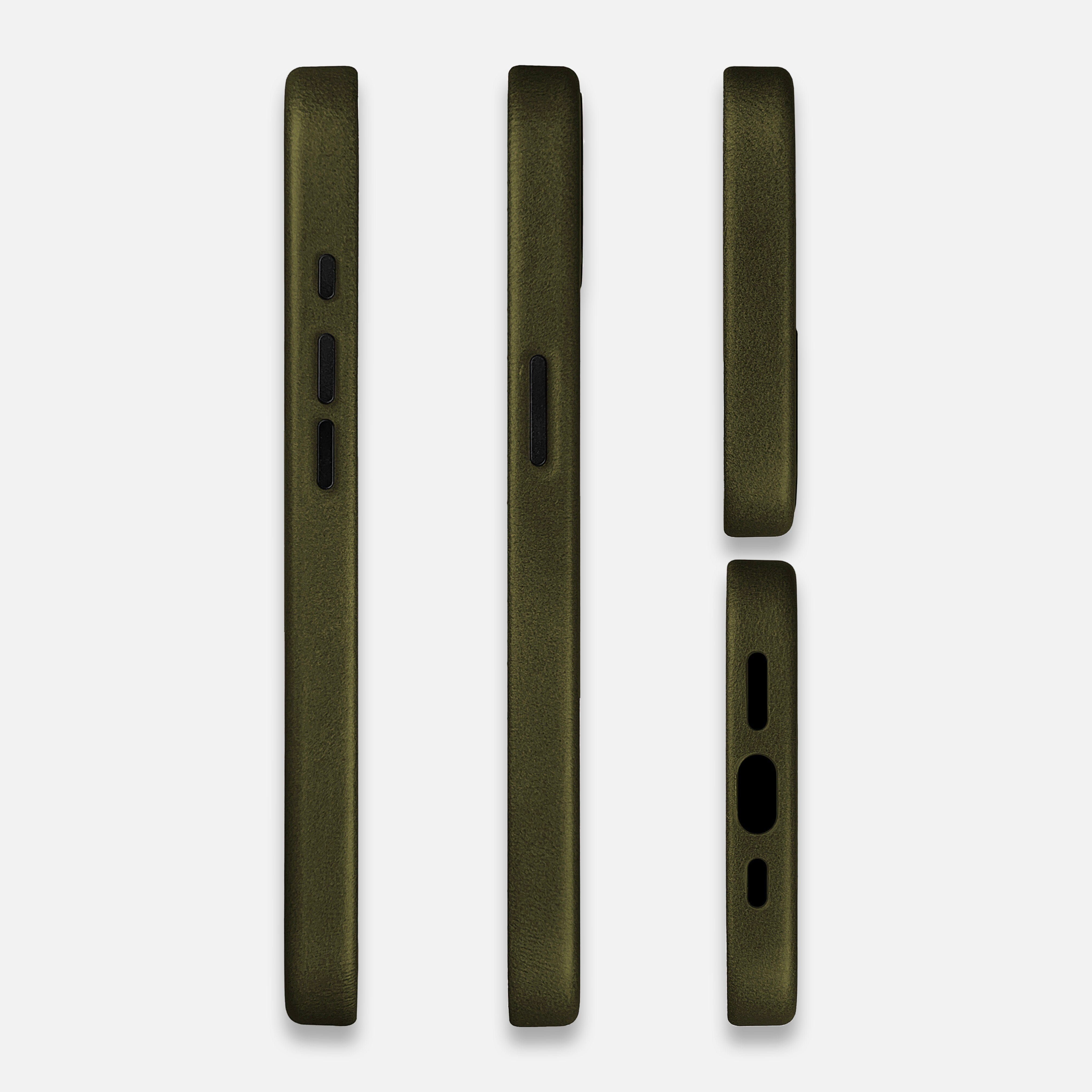 All sides of the Keyway Olive Green Leather iPhone Case