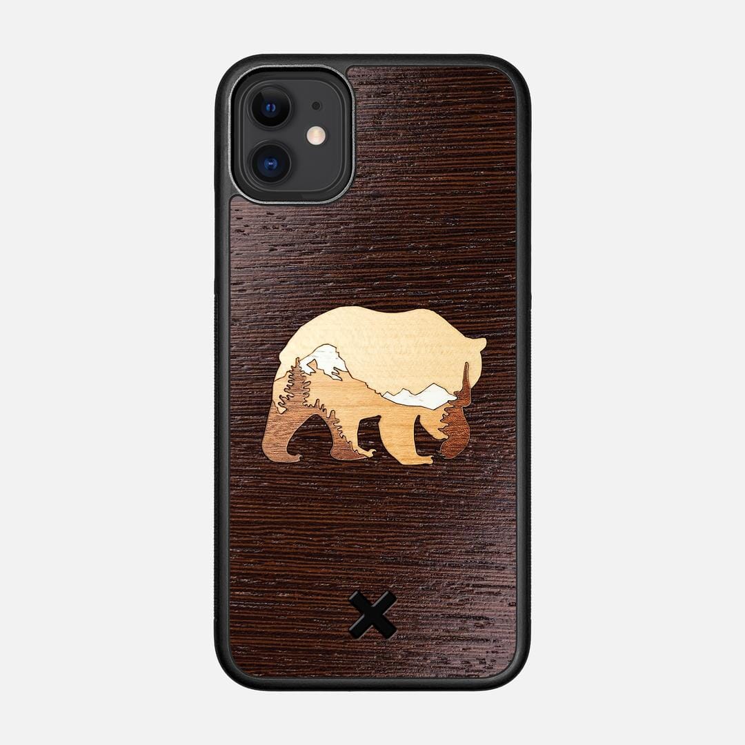 Bear Mountain Case for the Apple iPhone 11 featuring a Wenge, Maple, Cherry, and Sapele Wood backer with the Keyway X Mark#Phone Model_iPhone 11
