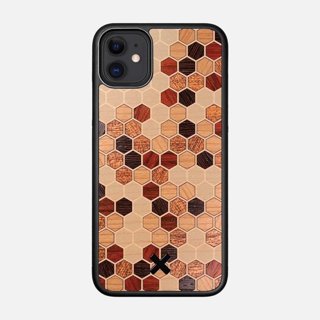 Cellular Case for the Apple iPhone 11 featuring a Maple, Cherry, Sapele, Padauk, and Wenge Wood backer with the Keyway X Mark#Phone Model_iPhone 11