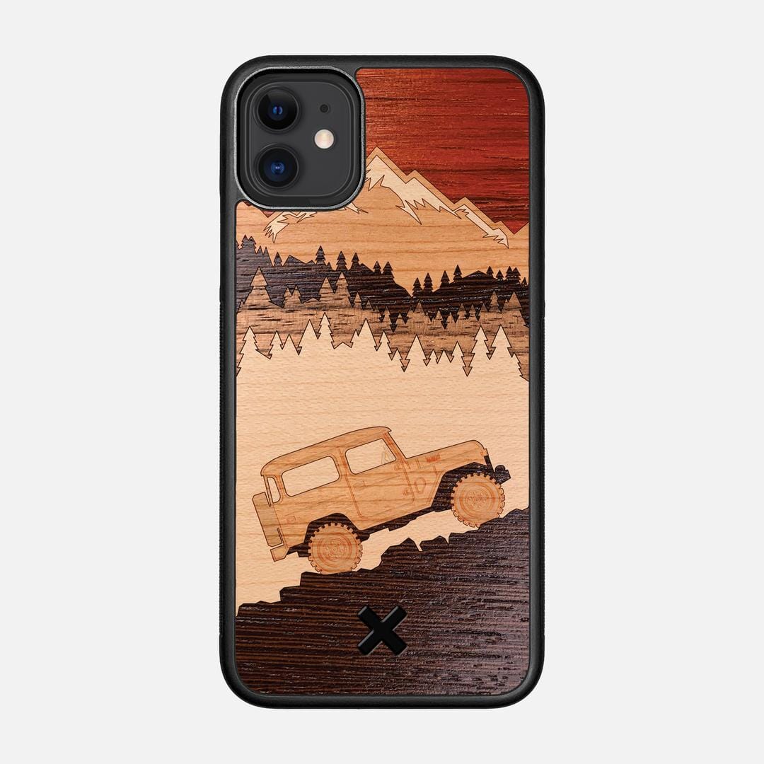 Off-Road Case for the Apple iPhone 11 featuring a Padauk, Cherry, Maple, and Walnut Wood backer with the Keyway X Mark#Phone Model_iPhone 11