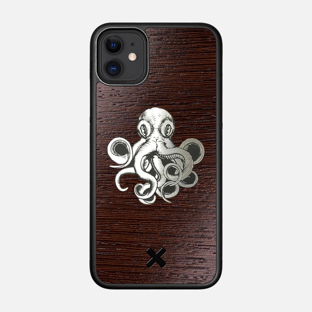 Prize Kraken Case for the Apple iPhone 11 featuring an Engraved Silver and Wenge Wood backer with the Keyway X Mark#Phone Model_iPhone 11