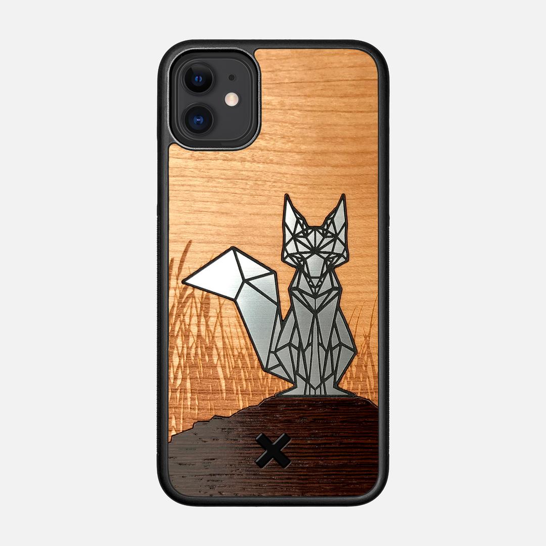 Silver Fox Case for the Apple iPhone 11 featuring an Engraved Silver, Cherry, and Wenge Wood backer with the Keyway X Mark#Phone Model_iPhone 11