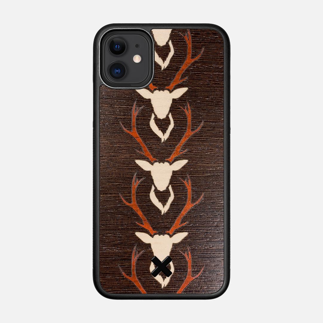 Stag Case for the Apple iPhone 11 featuring a Maple & Padauk Deer Inlay on a Wenge Wood backer with the Keyway X Mark#Phone Model_iPhone 11