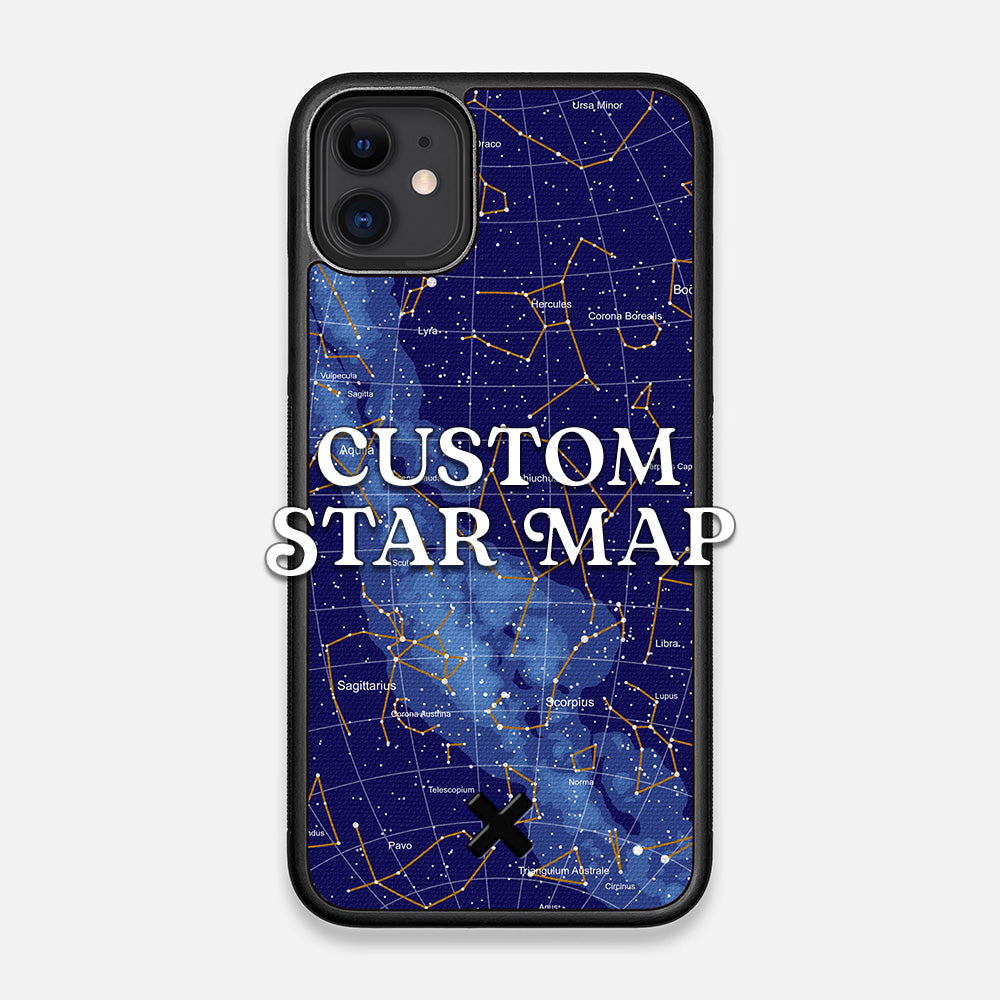 Front view of the Custom Star Map Printed Canvas iPhone 11 Case by Keyway Designs