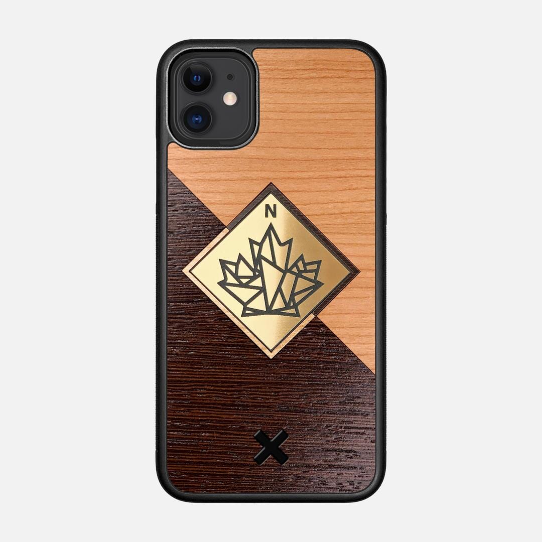 True North Case for the Apple iPhone 11 featuring an Engraved Gold, Cherry, and Wenge Wood backer with the Keyway X Mark#Phone Model_iPhone 11