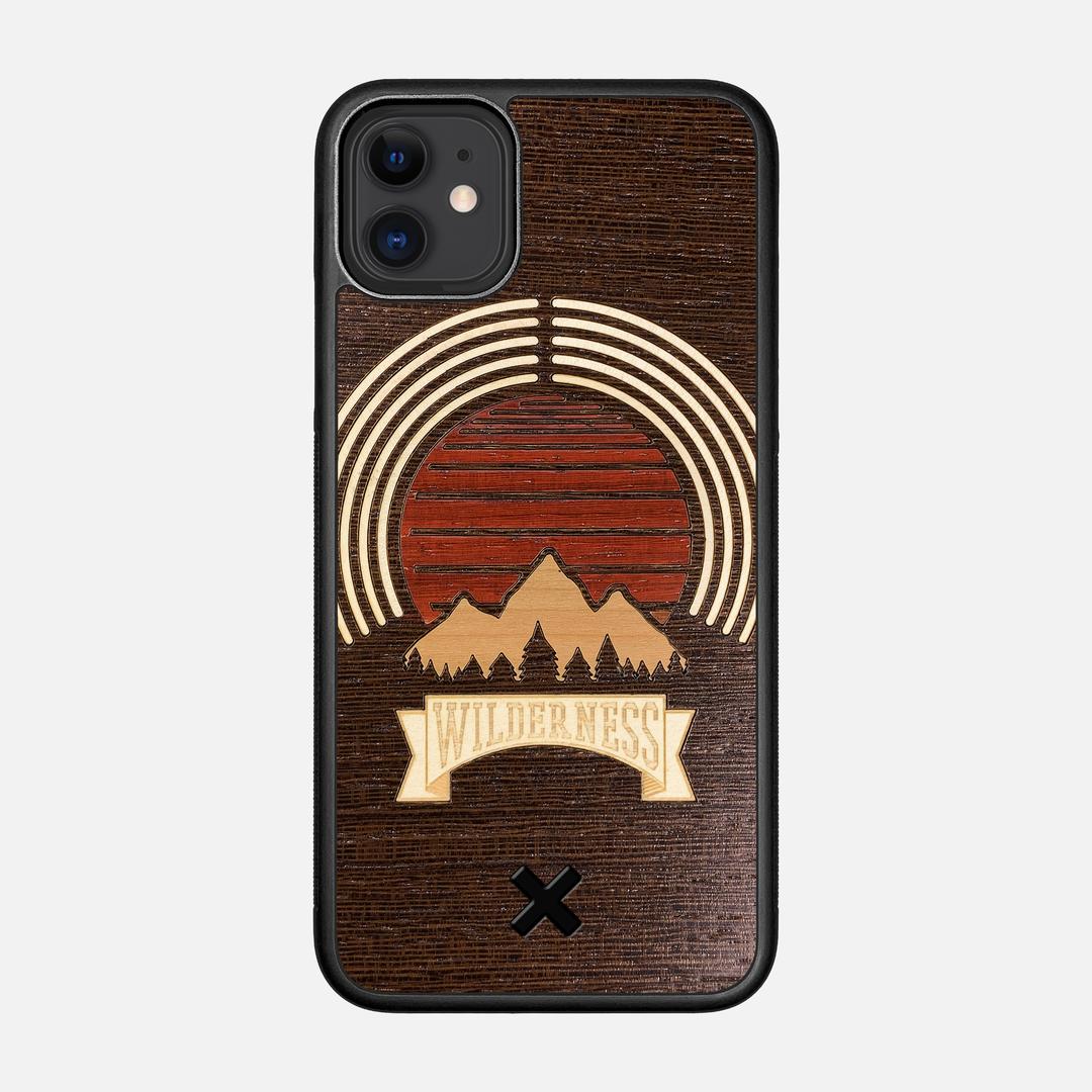 Wilderness Case for the Apple iPhone 11 featuring a Maple, Padauk, and Cherry Sunset inlay on a Wenge Wood backer with the Keyway X Mark#Phone Model_iPhone 11
