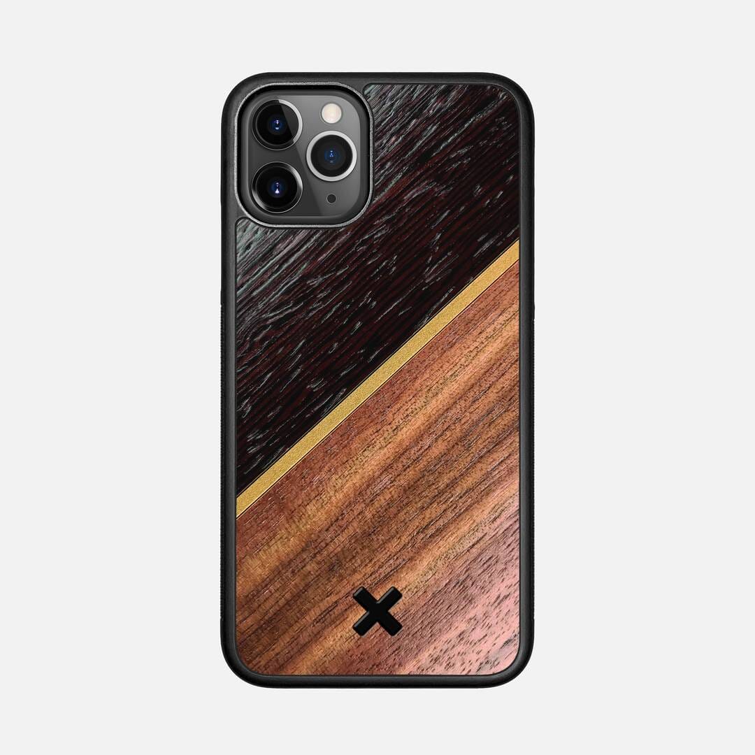 Alium Case for the Apple iPhone 11 Pro featuring a Wenge, Gold, and Walnut Wood backer with the Keyway X Mark#Phone Model_iPhone 11 Pro