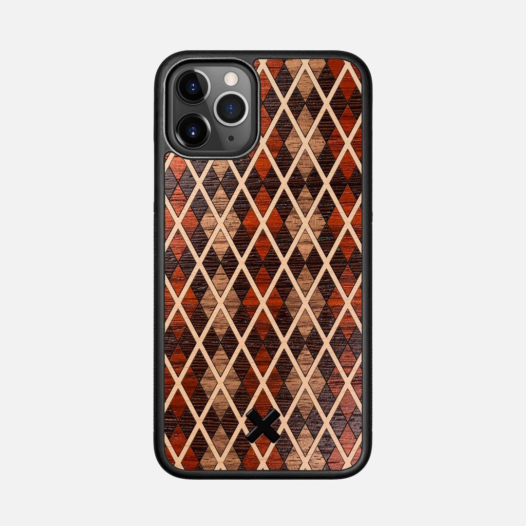 Argyle Case for the Apple iPhone 11 Pro featuring a Walnut, Padauk, Wenge, and Maple Wood backer with the Keyway X Mark#Phone Model_iPhone 11 Pro