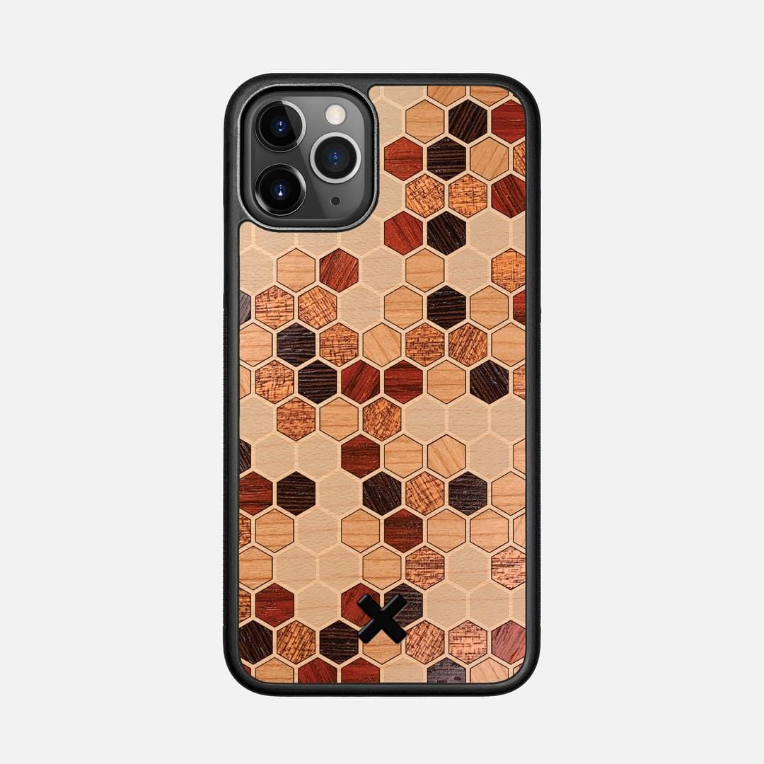 Cellular Case for the Apple iPhone 11 Pro featuring a Maple, Cherry, Sapele, Padauk, and Wenge Wood backer with the Keyway X Mark#Phone Model_iPhone 11 Pro