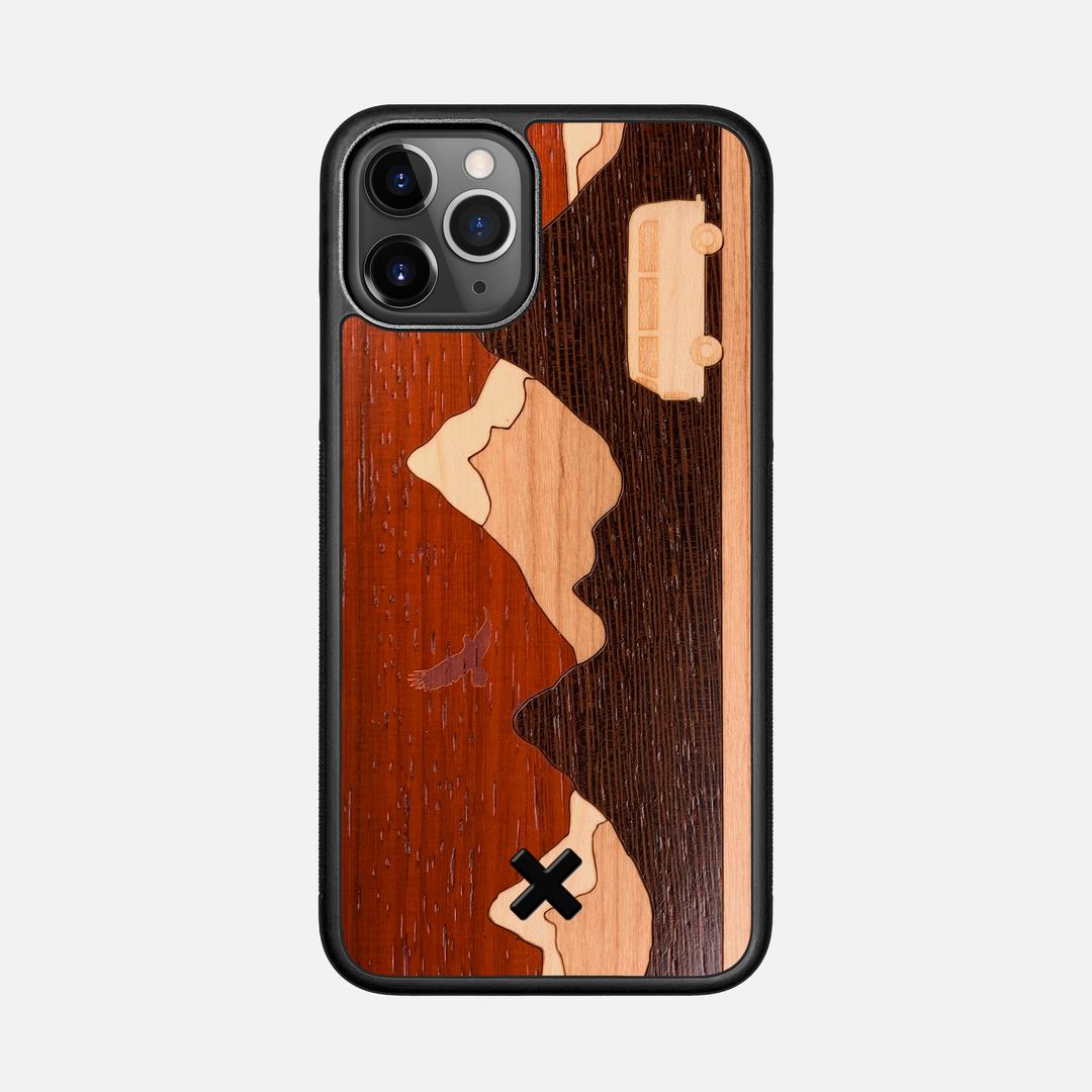 Cross Country Case for the Apple iPhone 11 Pro featuring a Padauk, Maple, Cherry, and Wenge Wood backer with the Keyway X Mark#Phone Model_iPhone 11 Pro