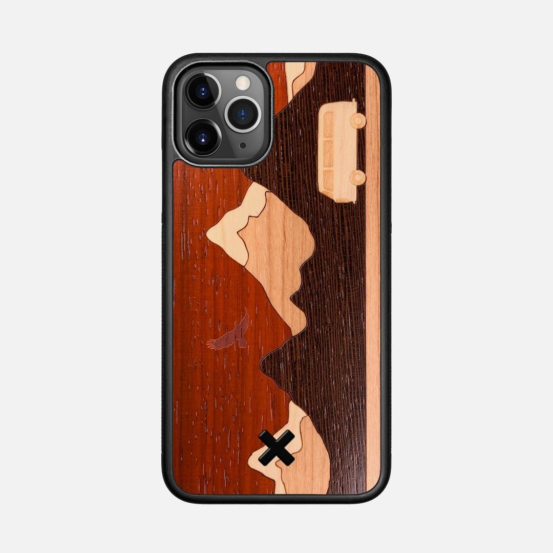 Cross Country Case for the Apple iPhone 11 Pro featuring a Padauk, Maple, Cherry, and Wenge Wood backer with the Keyway X Mark#Phone Model_iPhone 11 Pro