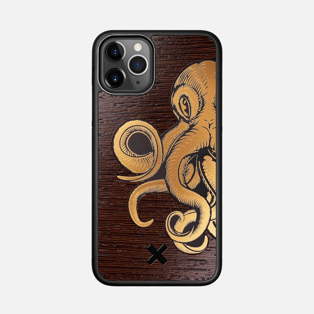 Kraken 2 Case for the Apple iPhone 11 Pro featuring an Engraved Gold and Wenge Wood backer with the Keyway X Mark#Phone Model_iPhone 11 Pro