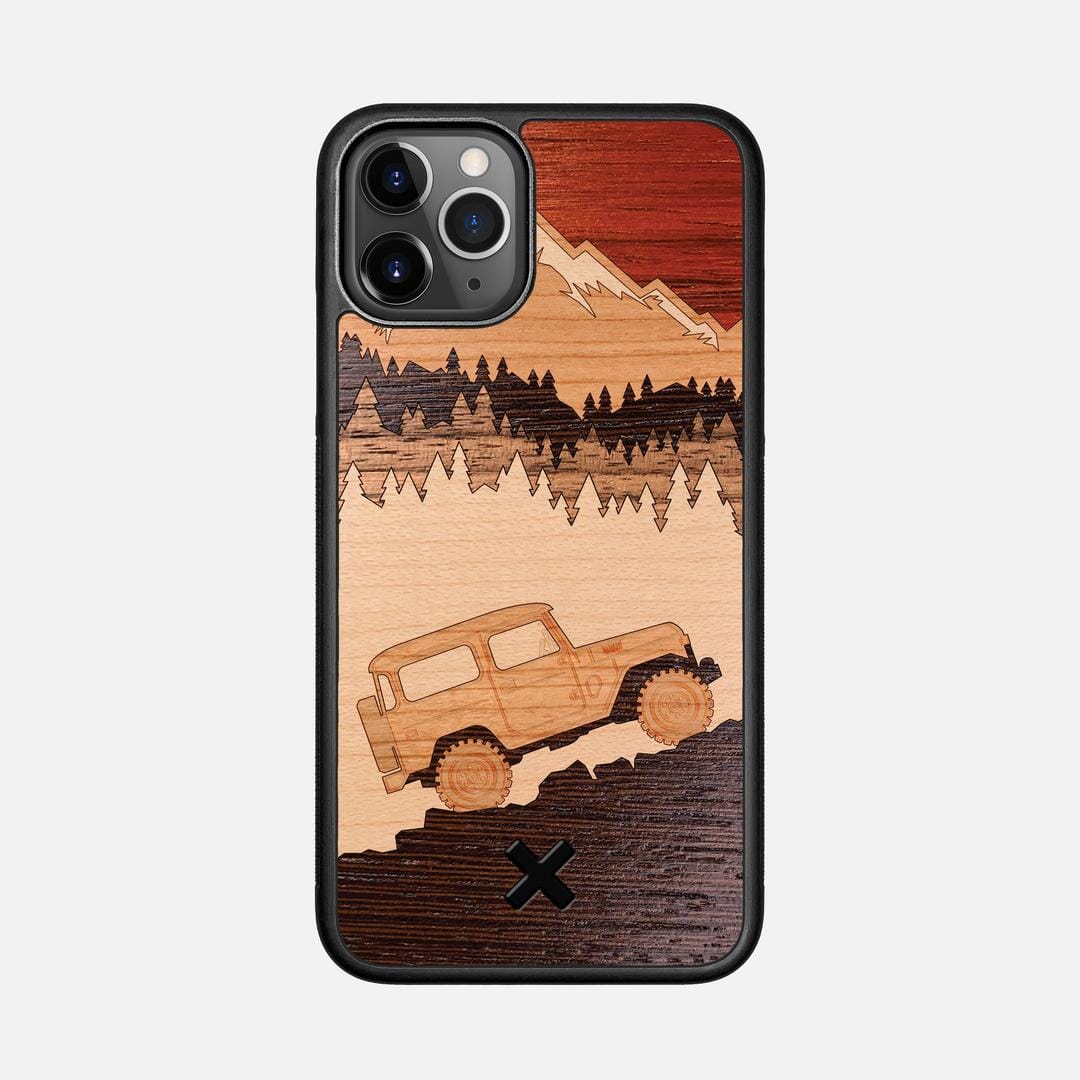 Off-Road Case for the Apple iPhone 11 Pro featuring a Padauk, Cherry, Maple, and Walnut Wood backer with the Keyway X Mark#Phone Model_iPhone 11 Pro