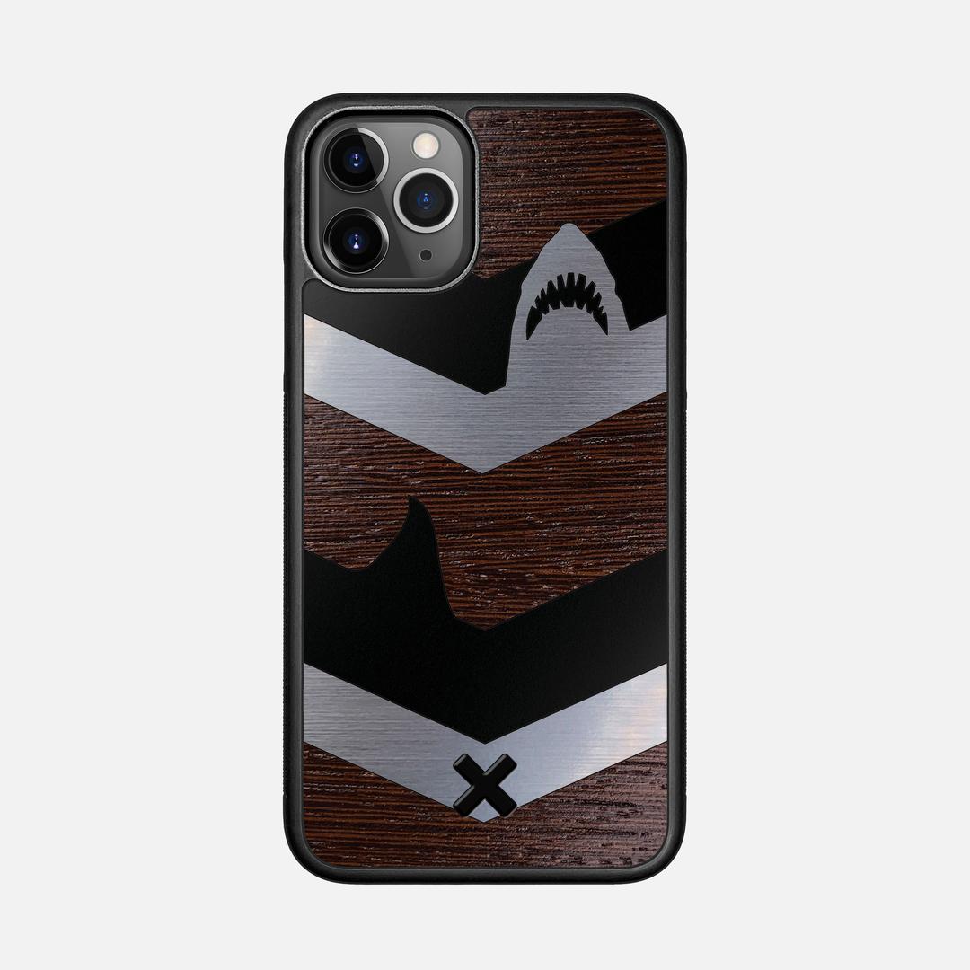 Shark Chevron Case for the Apple iPhone 11 Pro featuring an Engraved Silver and Wenge Wood backer with the Keyway X Mark#Phone Model_iPhone 11 Pro