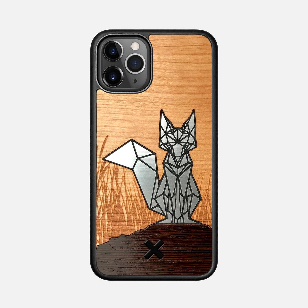 Silver Fox Case for the Apple iPhone 11 Pro featuring an Engraved Silver, Cherry, and Wenge Wood backer with the Keyway X Mark#Phone Model_iPhone 11 Pro