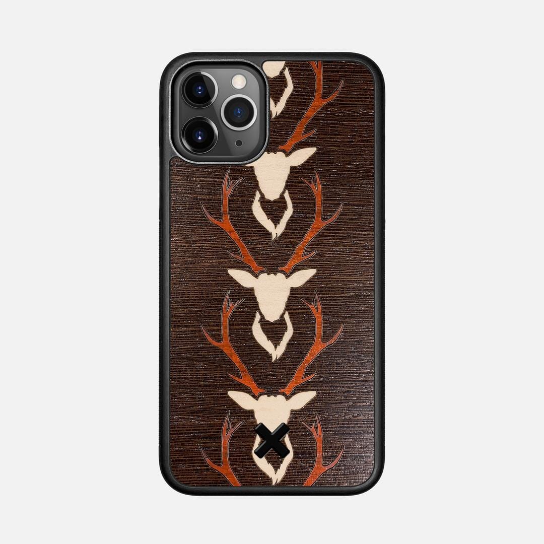 Stag Case for the Apple iPhone 11 Pro featuring a Maple & Padauk Deer Inlay on a Wenge Wood backer with the Keyway X Mark#Phone Model_iPhone 11 Pro