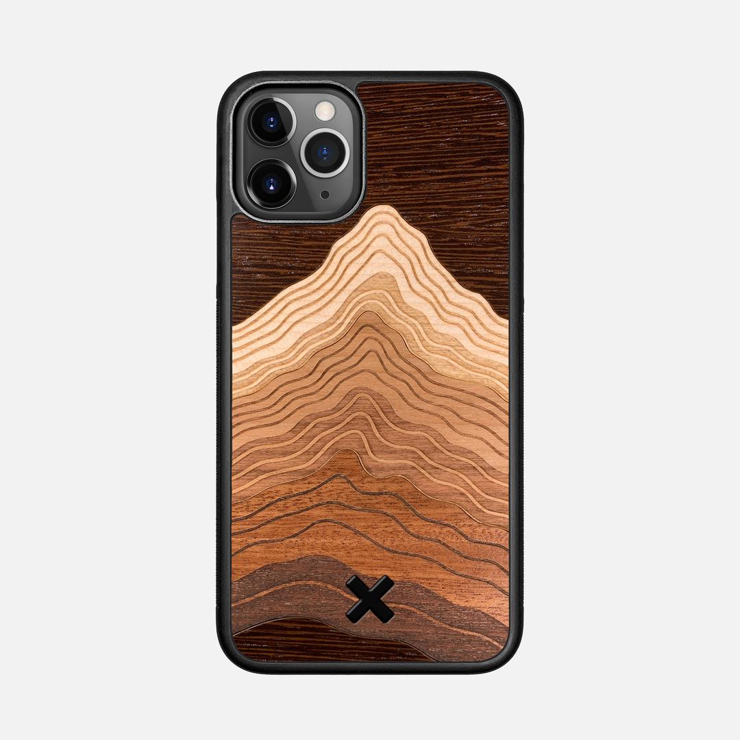 Summit Case for the Apple iPhone 11 Pro featuring a mountain of Wenge, Maple, Cherry, and Sapele Wood backer with the Keyway X Mark#Phone Model_iPhone 11 Pro