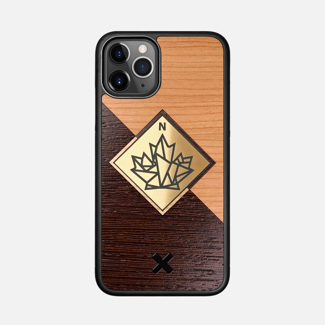 True North Case for the Apple iPhone 11 Pro featuring an Engraved Gold, Cherry, and Wenge Wood backer with the Keyway X Mark#Phone Model_iPhone 11 Pro