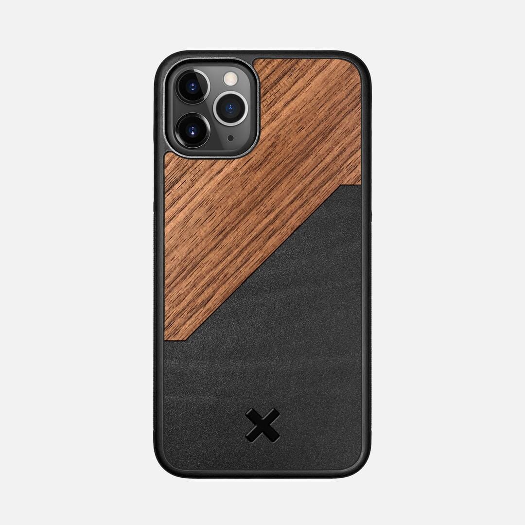 Walnut Rift Case for the Apple iPhone 11 Pro featuring a Genuine Leather and Walnut Wood backer with the Keyway X Mark#Phone Model_iPhone 11 Pro