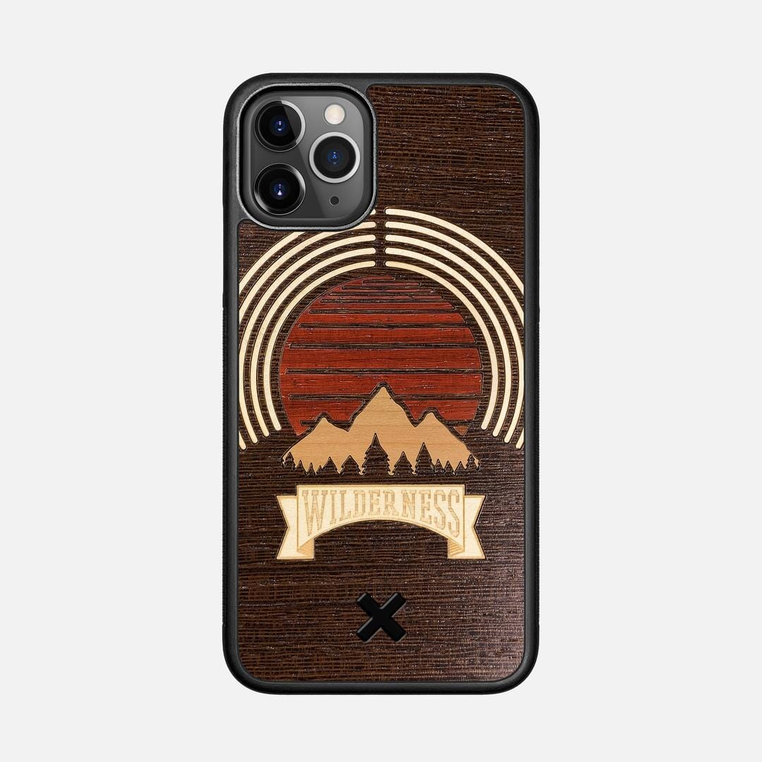 Wilderness Case for the Apple iPhone 11 Pro featuring a Maple, Padauk, and Cherry Sunset inlay on a Wenge Wood backer with the Keyway X Mark#Phone Model_iPhone 11 Pro