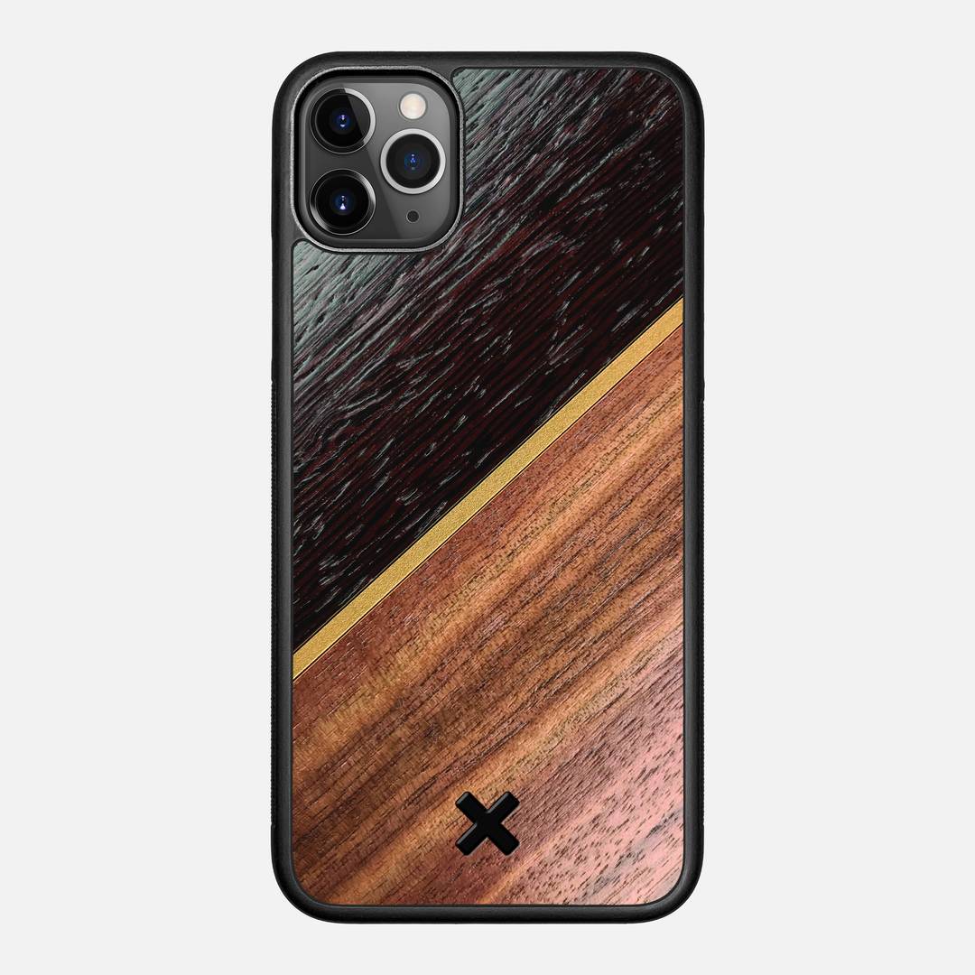 Alium Case for the Apple iPhone 11 Pro Max featuring a Wenge, Gold, and Walnut Wood backer with the Keyway X Mark#Phone Model_iPhone 11 Pro Max