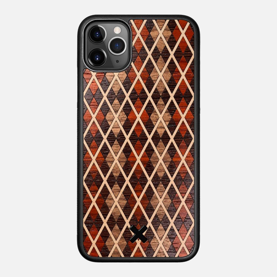 Argyle Case for the Apple iPhone 11 Pro Max featuring a Walnut, Padauk, Wenge, and Maple Wood backer with the Keyway X Mark#Phone Model_iPhone 11 Pro Max
