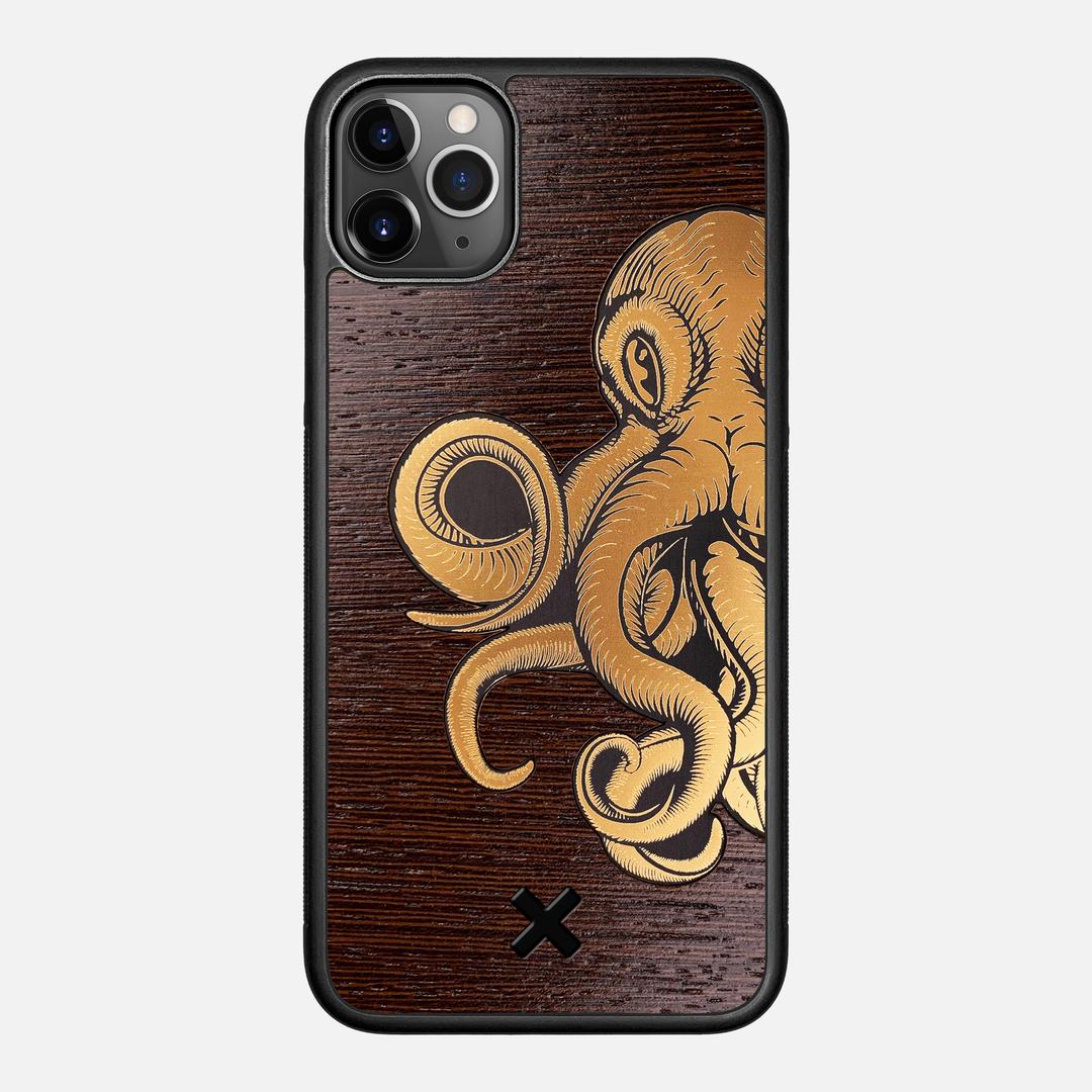 Kraken 2 Case for the Apple iPhone 11 Pro Max featuring an Engraved Gold and Wenge Wood backer with the Keyway X Mark#Phone Model_iPhone 11 Pro Max