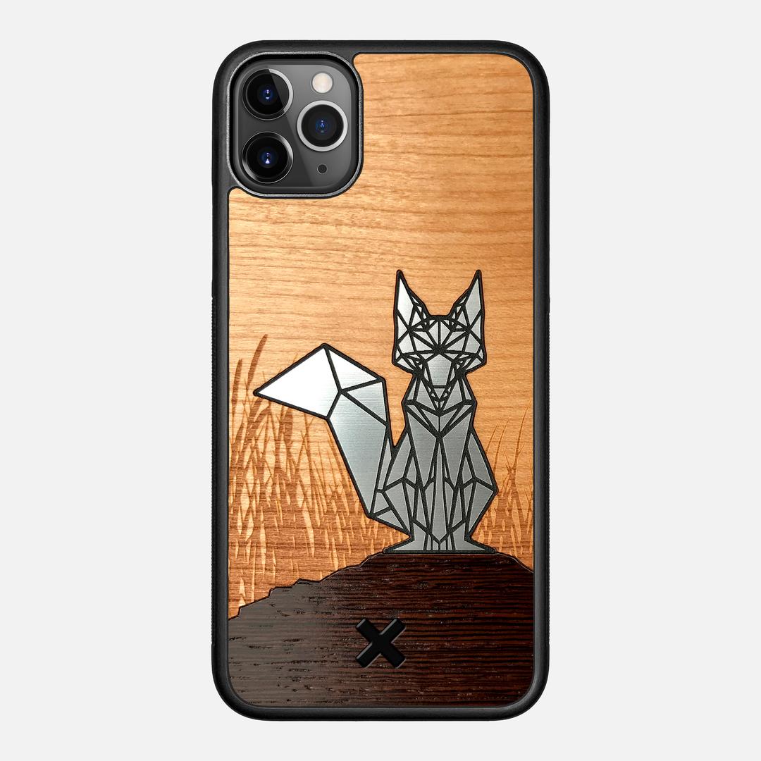 Silver Fox Case for the Apple iPhone 11 Pro Max featuring an Engraved Silver, Cherry, and Wenge Wood backer with the Keyway X Mark#Phone Model_iPhone 11 Pro Max