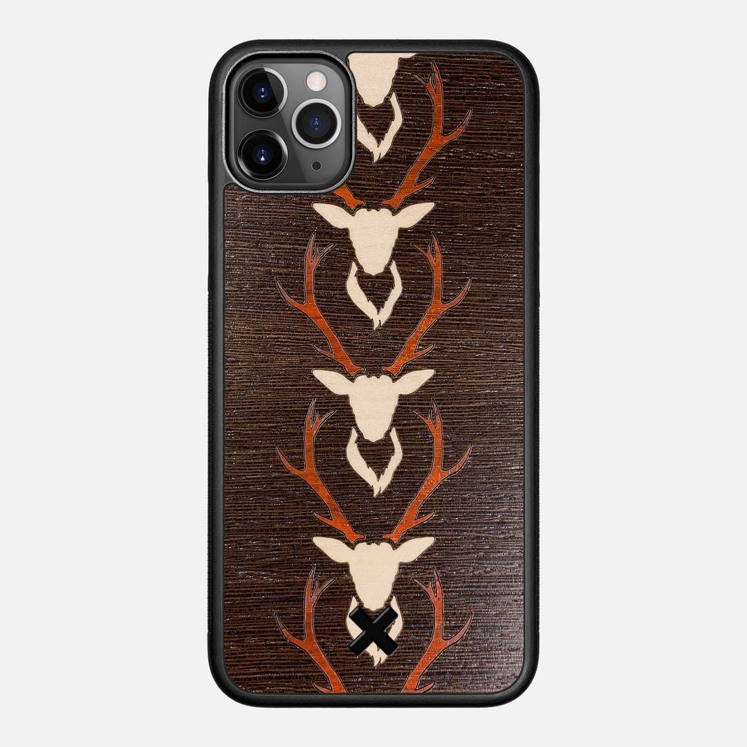 Stag Case for the Apple iPhone 11 Pro Max featuring a Maple & Padauk Deer Inlay on a Wenge Wood backer with the Keyway X Mark#Phone Model_iPhone 11 Pro Max