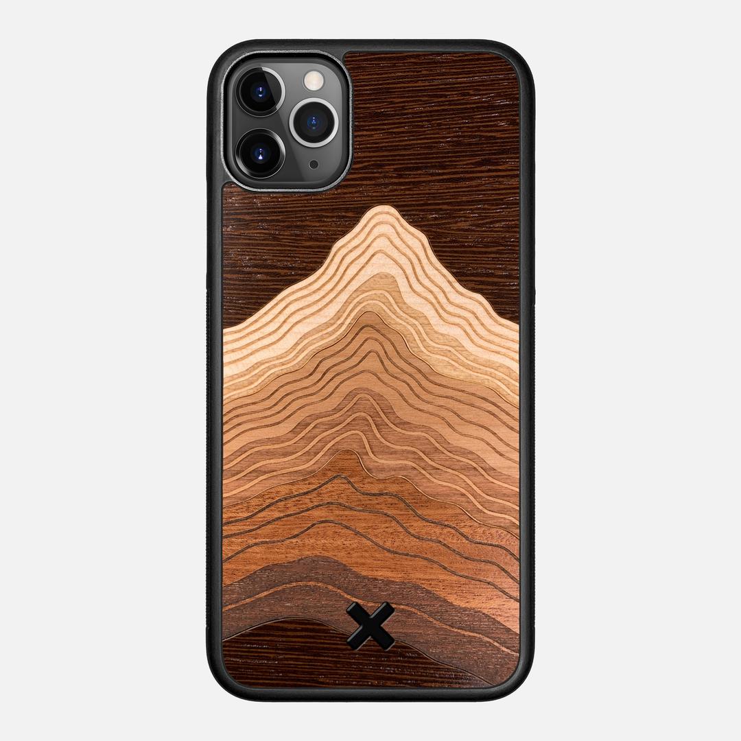 Summit Case for the Apple iPhone 11 Pro Max featuring a mountain of Wenge, Maple, Cherry, and Sapele Wood backer with the Keyway X Mark#Phone Model_iPhone 11 Pro Max