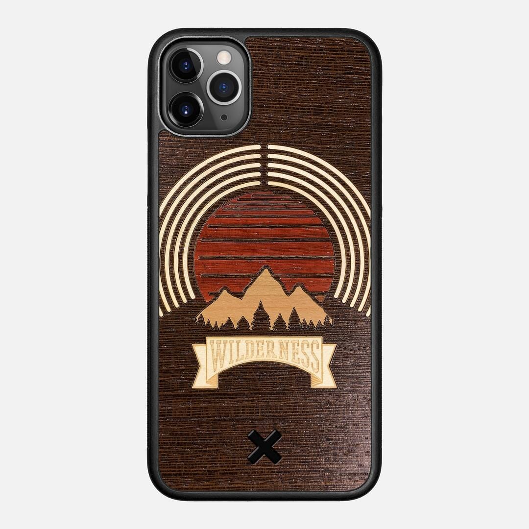 Wilderness Case for the Apple iPhone 11 Pro Max featuring a Maple, Padauk, and Cherry Sunset inlay on a Wenge Wood backer with the Keyway X Mark#Phone Model_iPhone 11 Pro Max