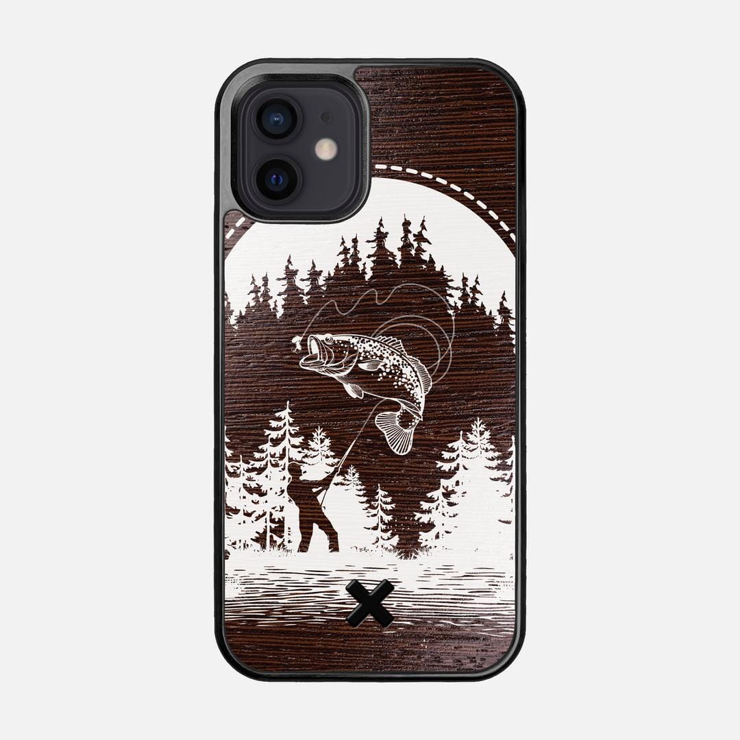 Angler Case for the Apple iPhone 12 featuring a UV Print and Wenge Wood backer with the Keyway X Mark#Phone Model_iPhone 12