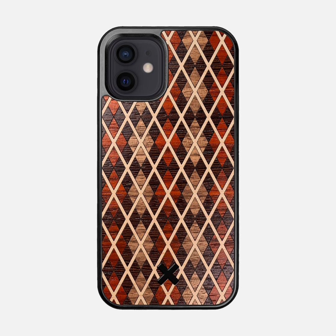Argyle Case for the Apple iPhone 12 featuring a Walnut, Padauk, Wenge, and Maple Wood backer with the Keyway X Mark#Phone Model_iPhone 12