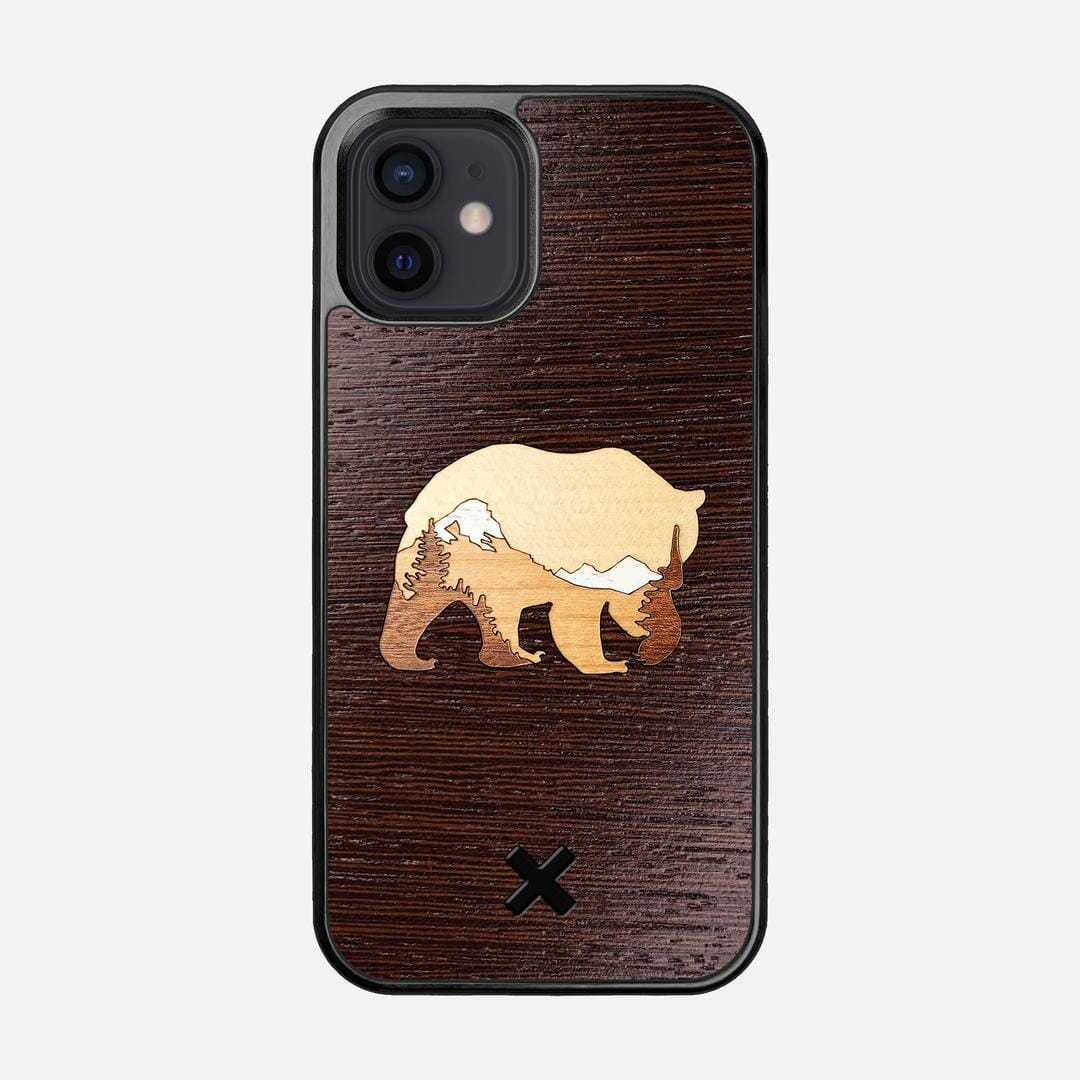 Bear Mountain Case for the Apple iPhone 12 featuring a Wenge, Maple, Cherry, and Sapele Wood backer with the Keyway X Mark#Phone Model_iPhone 12