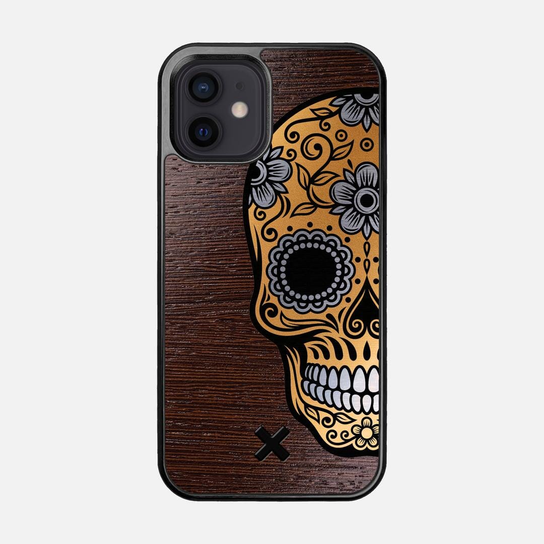 Calavera Case for the Apple iPhone 12 featuring an Engraved Gold and Wenge Wood backer with the Keyway X Mark#Phone Model_iPhone 12