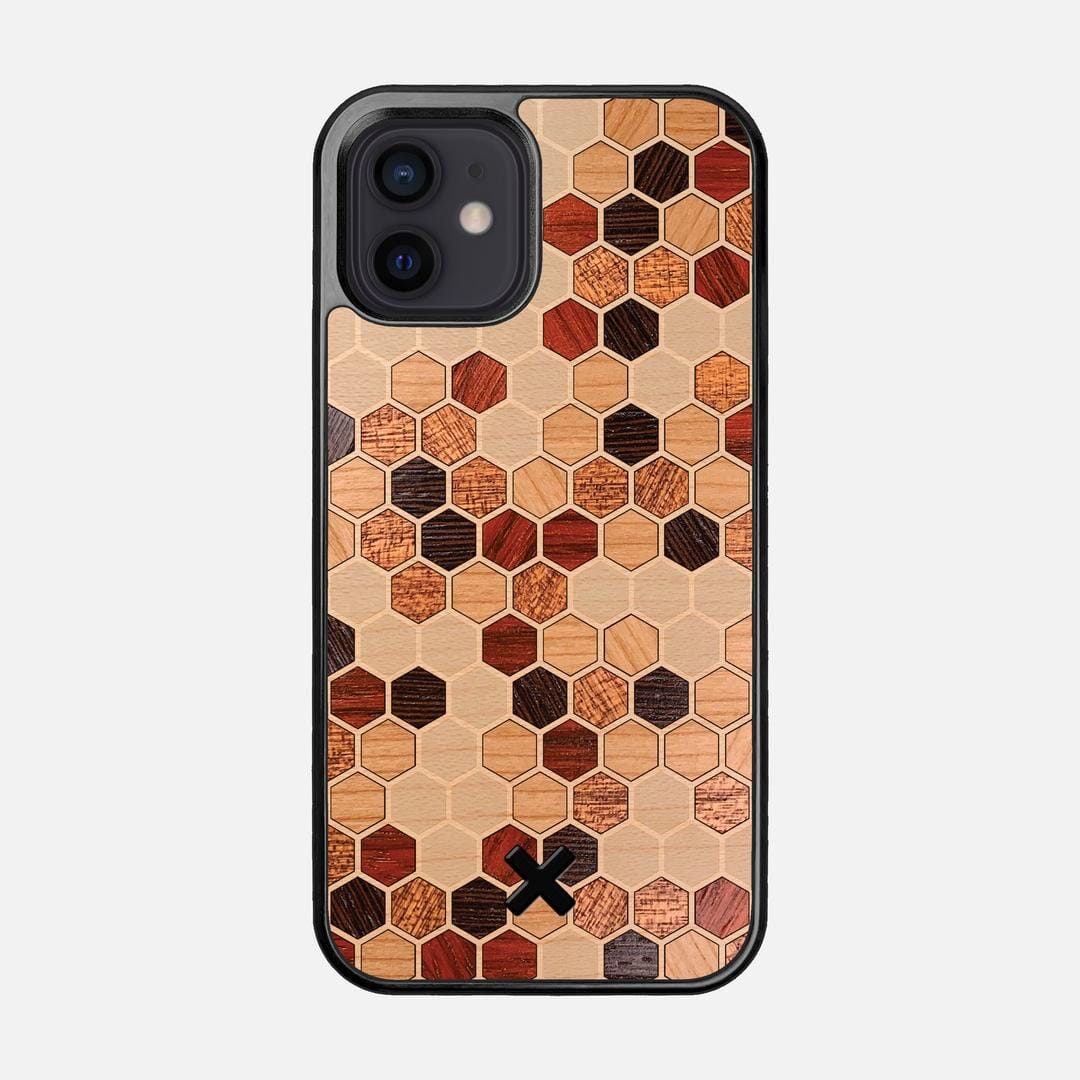 Cellular Case for the Apple iPhone 12 featuring a Maple, Cherry, Sapele, Padauk, and Wenge Wood backer with the Keyway X Mark#Phone Model_iPhone 12