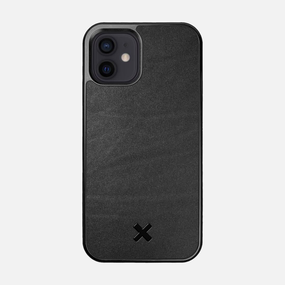 Charcoal Leather Case for the Apple iPhone 12 featuring a Genuine Leather backer with the Keyway X Mark#Phone Model_iPhone 12