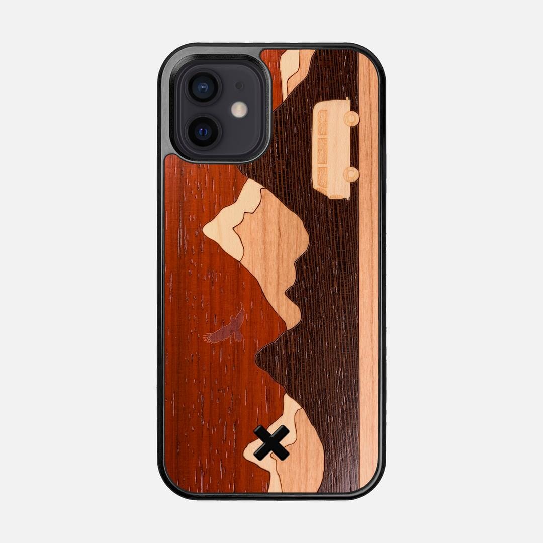 Cross Country Case for the Apple iPhone 12 featuring a Padauk, Maple, Cherry, and Wenge Wood backer with the Keyway X Mark#Phone Model_iPhone 12