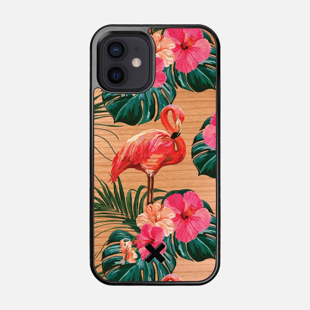 Flamingo Case for the Apple iPhone 12 featuring a UV Printed Cherry Wood backer with the Keyway X Mark#Phone Model_iPhone 12