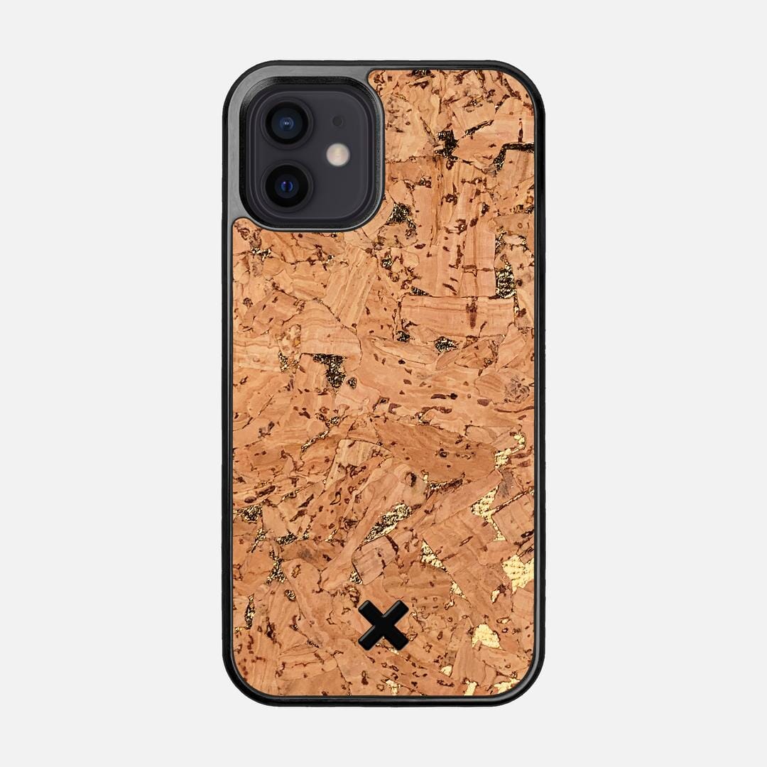 Gold Cork Case for the Apple iPhone 12 featuring a Genuine Cork backer with the Keyway X Mark#Phone Model_iPhone 12