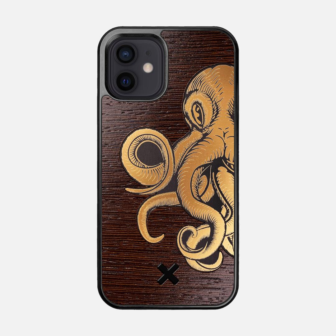 Kraken 2 Case for the Apple iPhone 12 featuring an Engraved Gold and Wenge Wood backer with the Keyway X Mark#Phone Model_iPhone 12