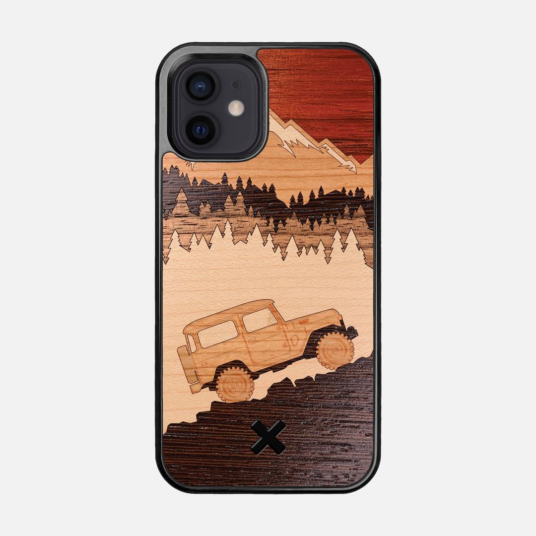 Off-Road Case for the Apple iPhone 12 featuring a Padauk, Cherry, Maple, and Walnut Wood backer with the Keyway X Mark#Phone Model_iPhone 12