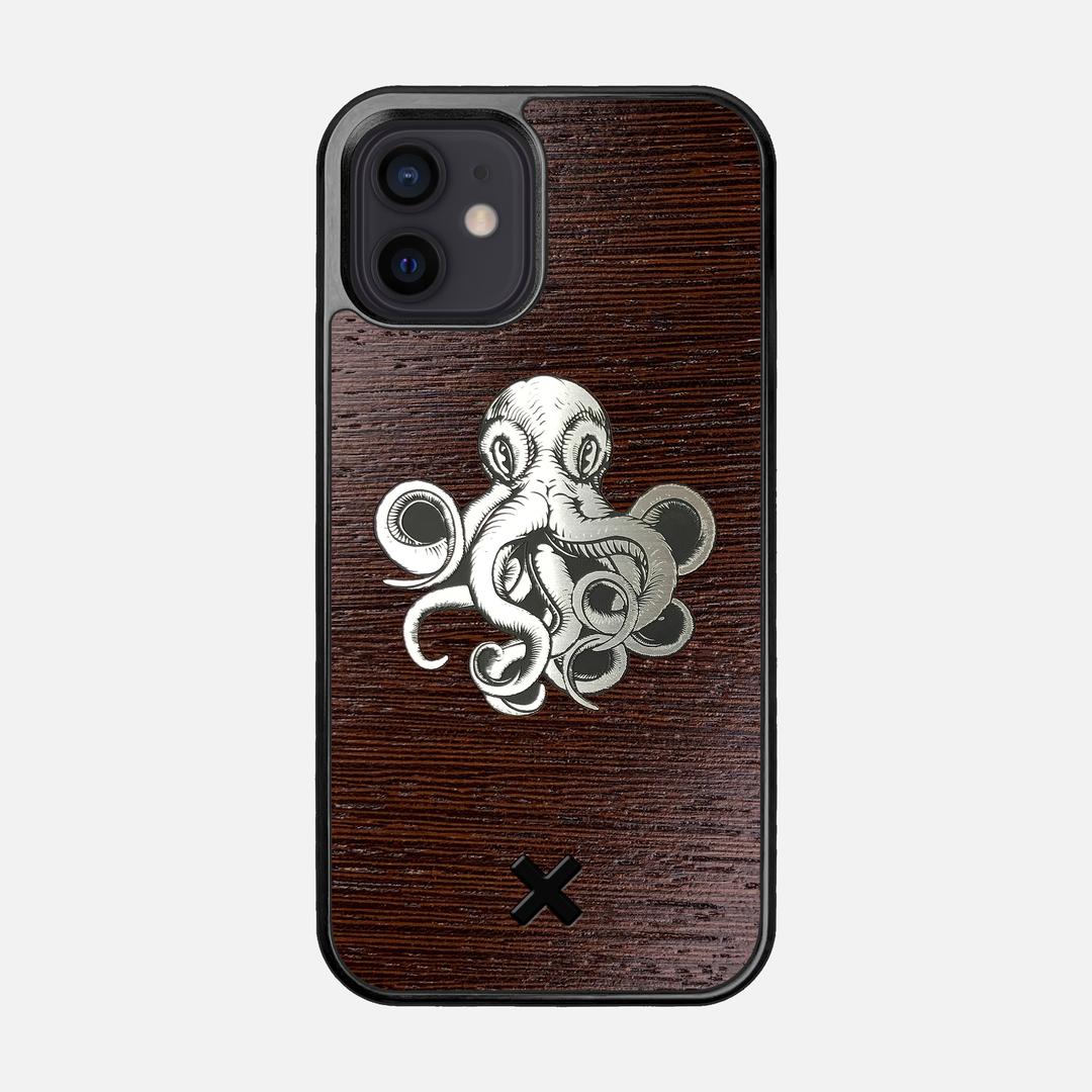 Prize Kraken Case for the Apple iPhone 12 featuring an Engraved Silver and Wenge Wood backer with the Keyway X Mark#Phone Model_iPhone 12