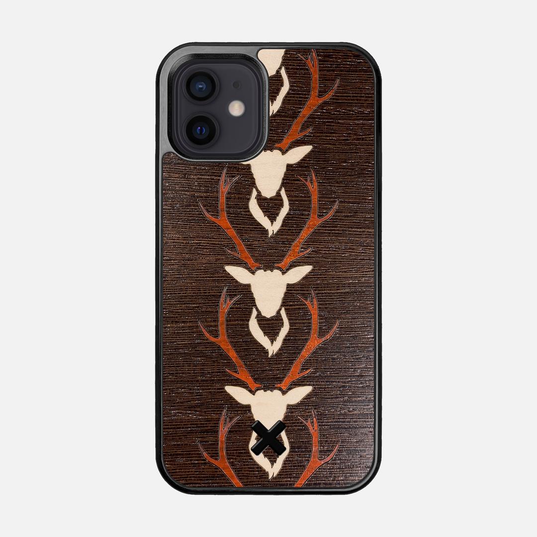 Stag Case for the Apple iPhone 12 featuring a Maple & Padauk Deer Inlay on a Wenge Wood backer with the Keyway X Mark#Phone Model_iPhone 12
