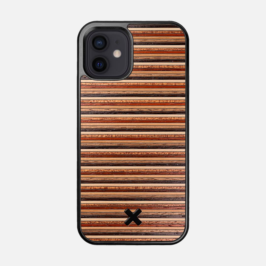 Strata Case for the Apple iPhone 12 featuring a Maple, Sapele, Padauk, Cherry, Walnut, and Wenge Wood backer with the Keyway X Mark#Phone Model_iPhone 12
