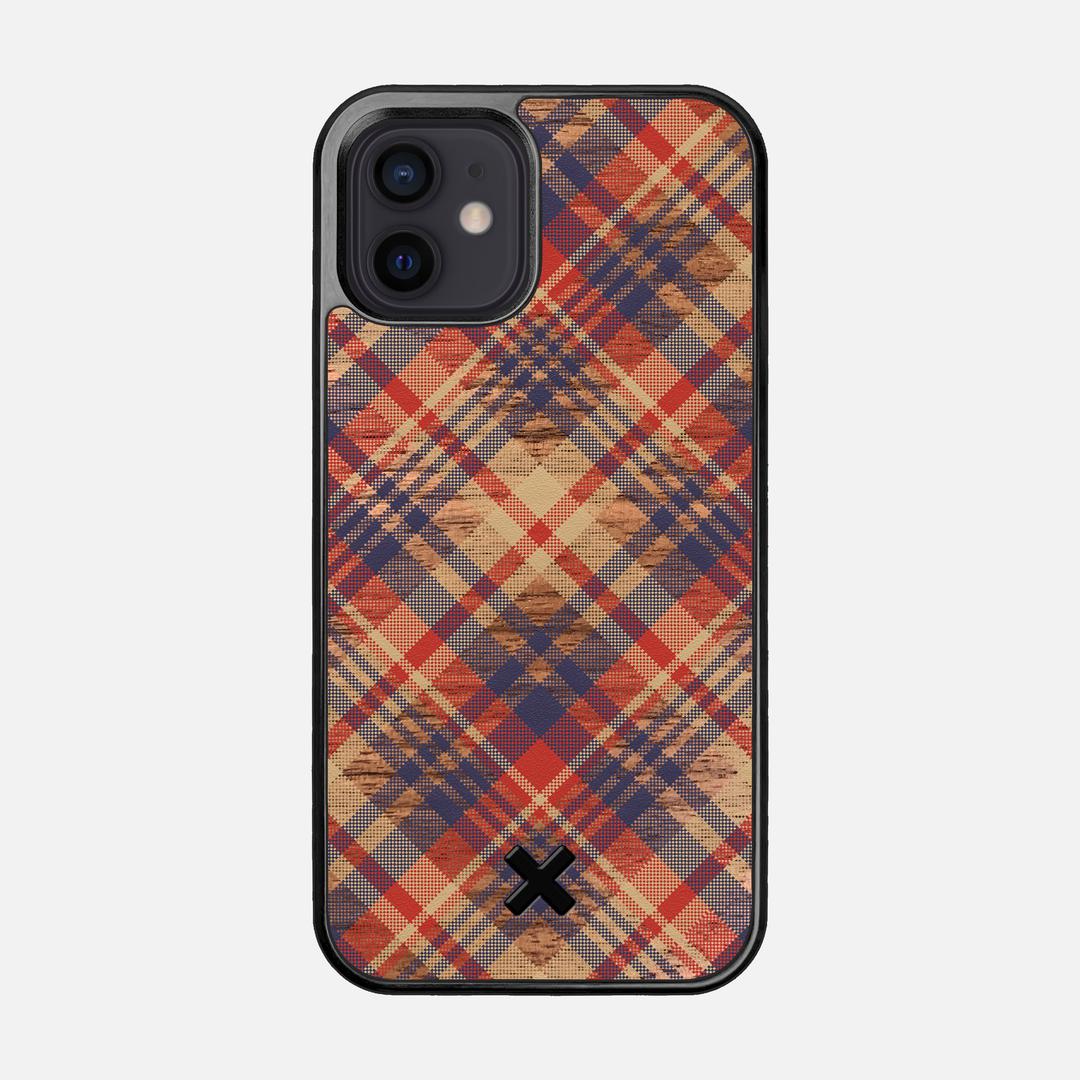 Tartan Case for the Apple iPhone 12 featuring a UV Printed Walnut Wood backer with the Keyway X Mark#Phone Model_iPhone 12