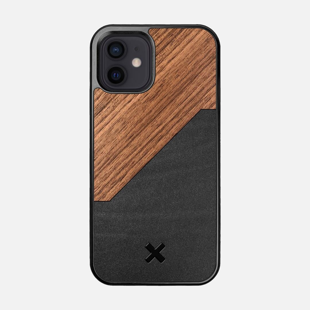 Walnut Rift Case for the Apple iPhone 12 featuring a Genuine Leather and Walnut Wood backer with the Keyway X Mark#Phone Model_iPhone 12