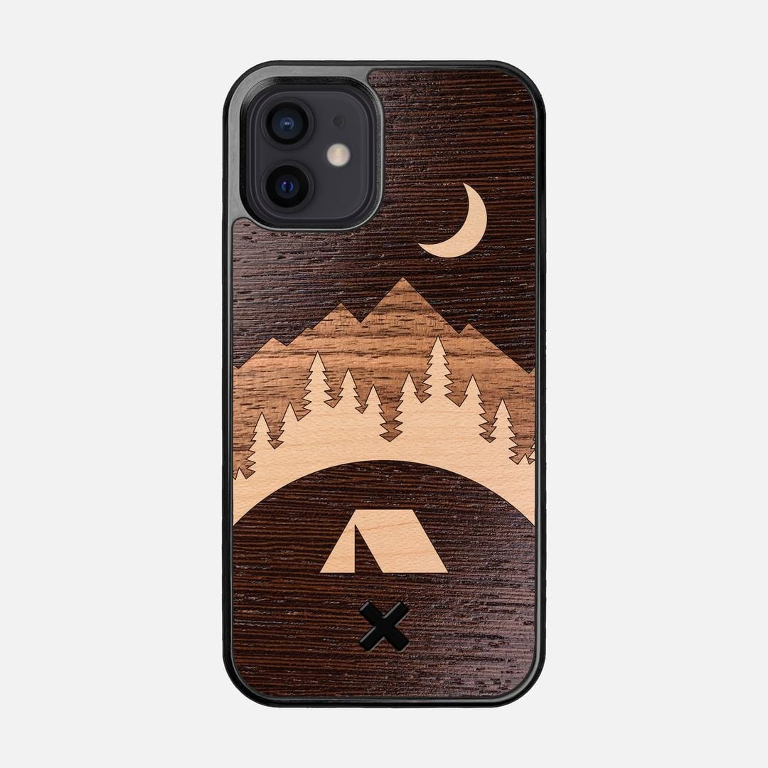Woodland Case for the Apple iPhone 12 featuring a Wenge, Maple, and Walnut Wood backer with the Keyway X Mark#Phone Model_iPhone 12