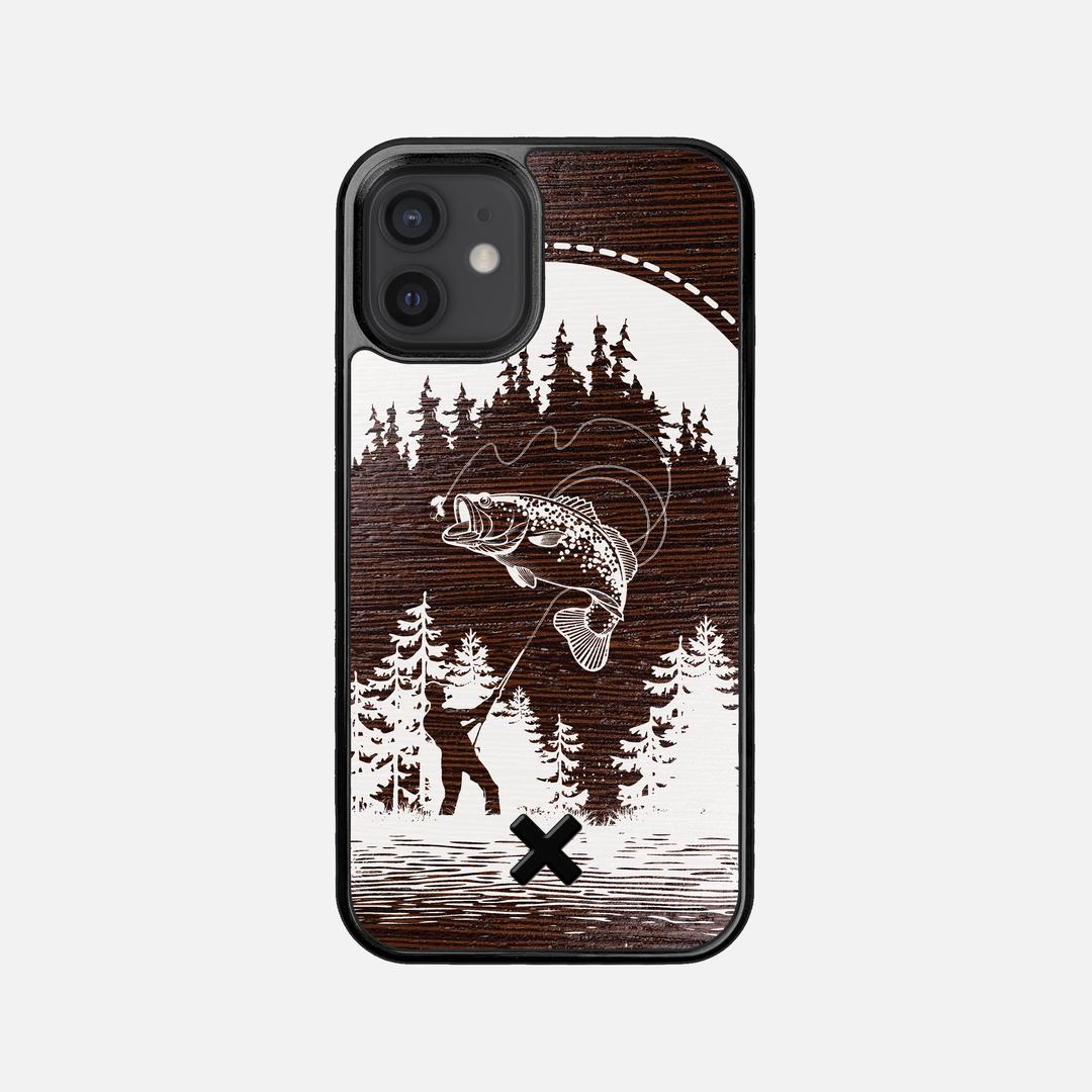 Angler Case for the Apple iPhone 12 Mini featuring a UV Print and Wenge Wood backer with the Keyway X Mark#Phone Model_iPhone 12 Mini