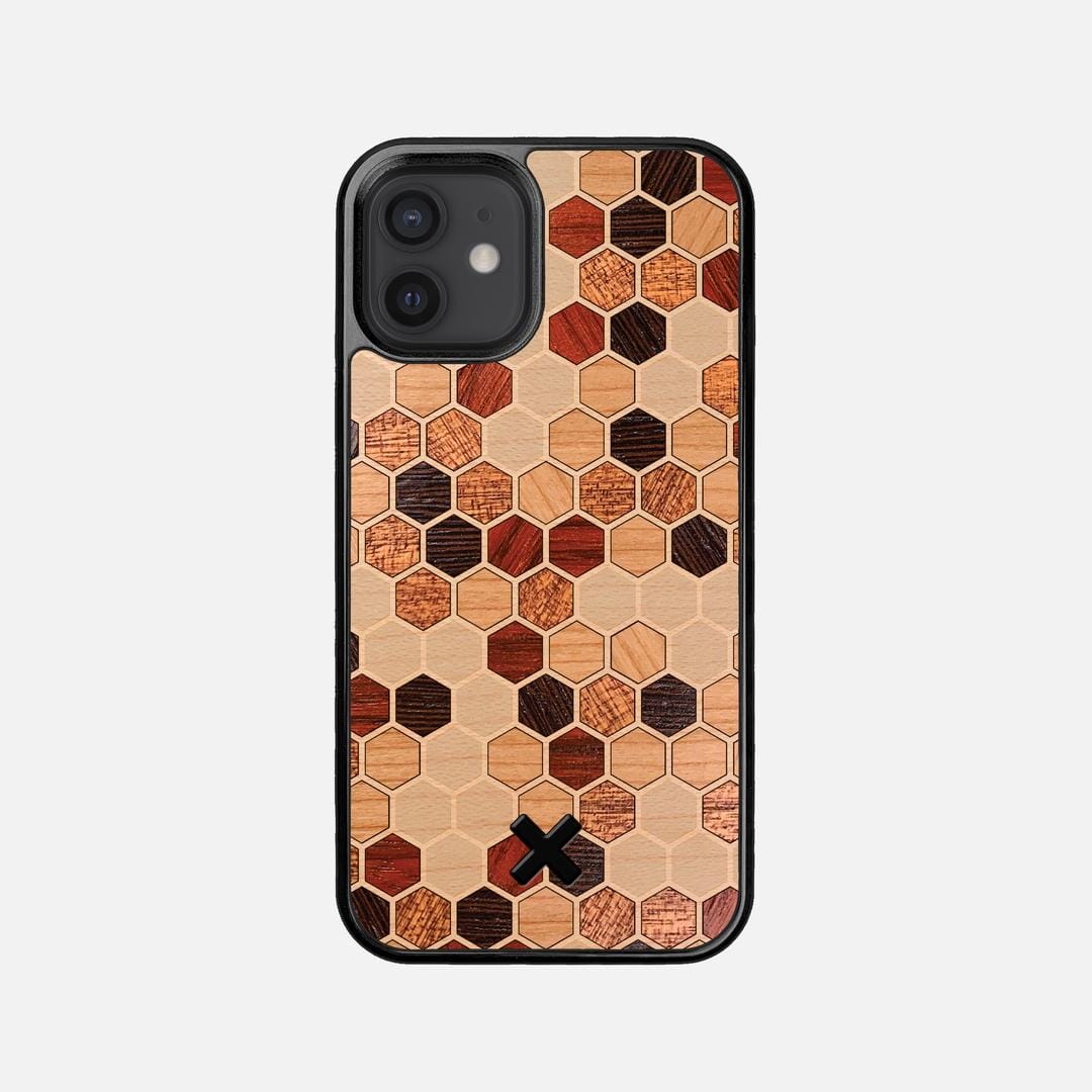 Cellular Case for the Apple iPhone 12 Mini featuring a Maple, Cherry, Sapele, Padauk, and Wenge Wood backer with the Keyway X Mark#Phone Model_iPhone 12 Mini